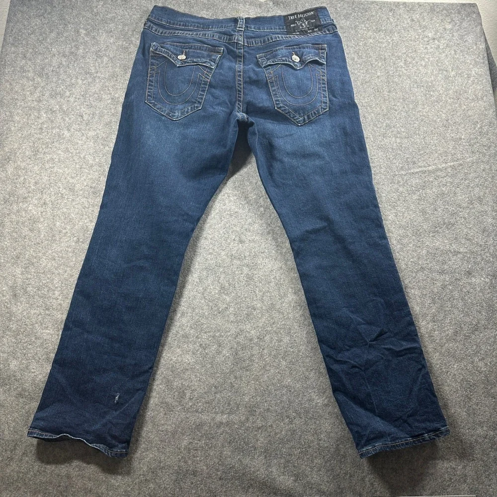 True Religion‎ Ricky Relaxed Straight Jeans Mens 38 Blue Dark Wash Flap Pocket